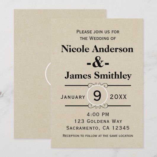 Rustbruin Kraftpapier Minimalistische Trouwdag Kaart (Voorkant / Achterkant)