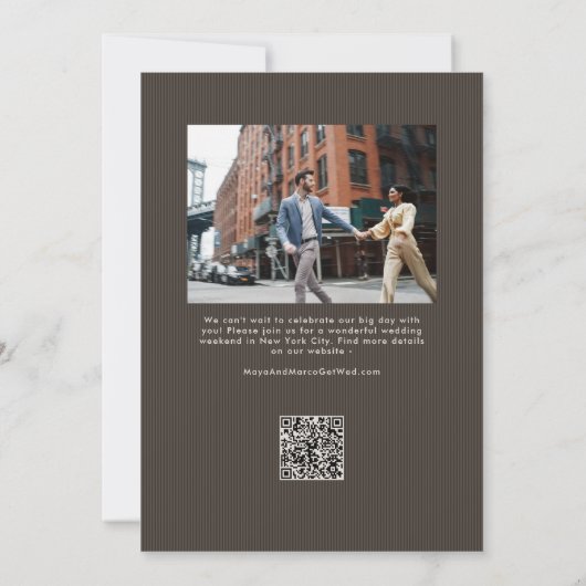 Rustbruin trendy script eenvoudig trouwfeest save the date (Achterkant)