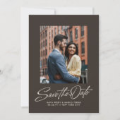 Rustbruin trendy script eenvoudige trouwdag save the date (Voorkant)