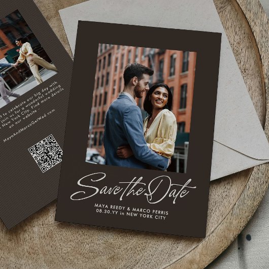 Rustbruin trendy script eenvoudige trouwdag save the date