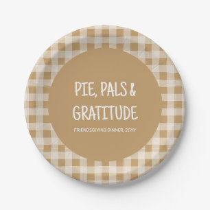 Rustbruine geruite Friendsgiving-dinerfeest Papieren Bordje