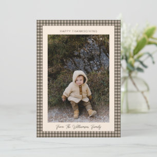 Rustbruine geruite Thanksgiving familiefoto Feestdagenkaart