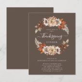Rustbruine herfst bloemendankdiner uitnodiging briefkaart (Voorkant / Achterkant)