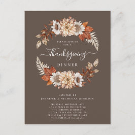 Rustbruine herfst bloemendankdiner uitnodiging briefkaart