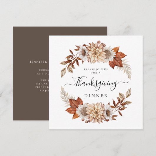 Rustbruine herfstbladeren Thanksgiving-diner Kaart (Voorkant / Achterkant)