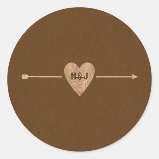 Rustbruine Kraft Hart Pijl Bosachtig Ronde Sticker (Voorkant)