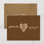Rustbruine Kraft Hart Pijl Save the Date Aankondigingskaart (Voorkant / Achterkant)