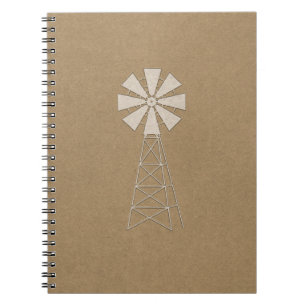 Rustbruine Kraft Papier Boerderij Windmolen Landel Notitieboek