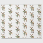 Rustbruine linten Crème groene kerstbomen Herten Cadeaupapier (Vlak)