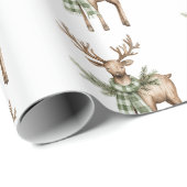 Rustbruine linten Crème groene kerstbomen Herten Cadeaupapier (Rol Hoek)