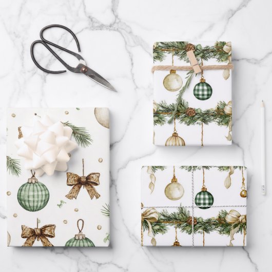 Rustbruine linten roomgroene Kerst Inpakpapier Vel (Voorkant)