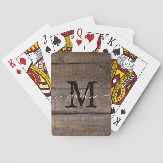 Rustbruine Monogram Schrift Aangepast  Pokerkaarten (Achterkant)