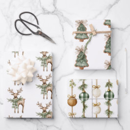 Rustbruine Strikken Crème Groen Kerstbomen Herten Inpakpapier Vel