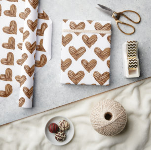 Rustbruine Weave Harten Verjaardag Cadeaupapier
