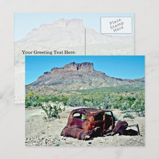 Rusted Antiek auto vóór Butte Briefkaart (Voorkant / Achterkant)