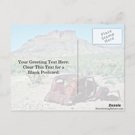Rusted Antiek auto vóór Butte Briefkaart (Achterkant)