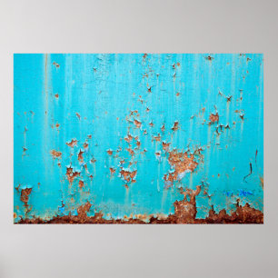 Rusted blauw geschilderde metalen wand. Gedetaille Poster