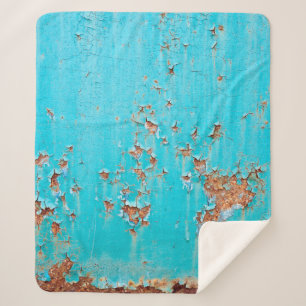 Rusted blauw geschilderde metalen wand. Gedetaille Sherpa Deken