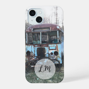 Rusted Blue Bus en oude fietsen telefoonhoesje iPhone 15 Case