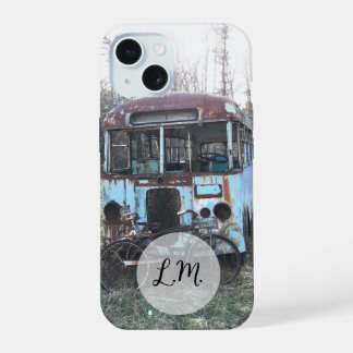 Rusted Blue Bus en oude fietsen telefoonhoesje iPhone 15 Case