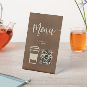 Rusted Copper Cafe Contactloos Menu Script QR-code Reclamebord Met Voetstuk