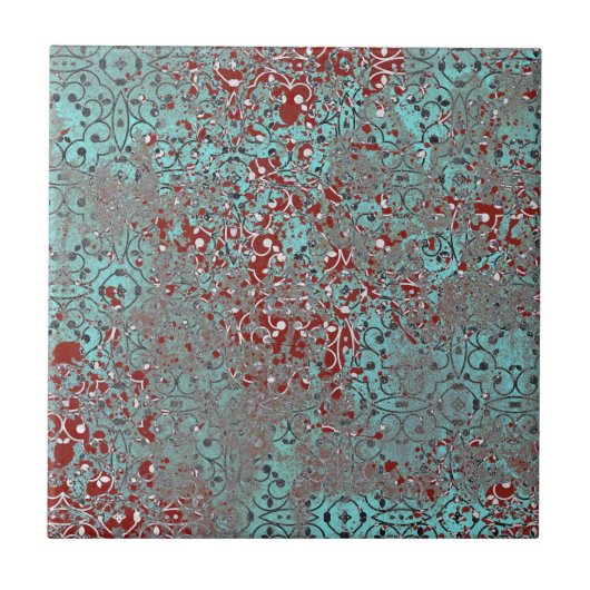 Rusted Copper Patina Cement Textured Damask Tegeltje (Voorkant)