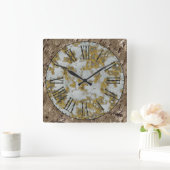 Rusted Face, Metallic BGND, Tin Roman Numerals Vierkante Klok (Huis)