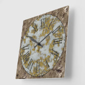 Rusted Face, Metallic BGND, Tin Roman Numerals Vierkante Klok (Hoek)