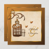 Rusted Iron Birdcage en Lovevogels Wedding Invite Kaart (Voorkant / Achterkant)