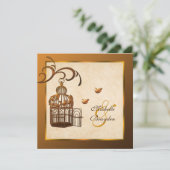 Rusted Iron Birdcage en Lovevogels Wedding Invite Kaart (Staand voorkant)