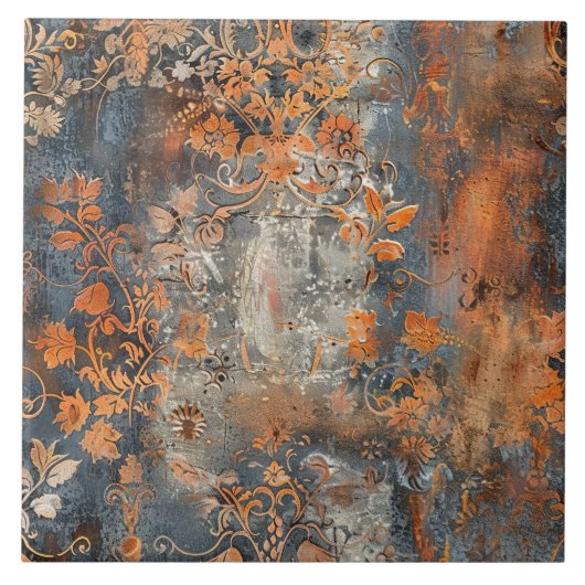 Rusted Metal Antique Floral Tegeltje (Voorkant)