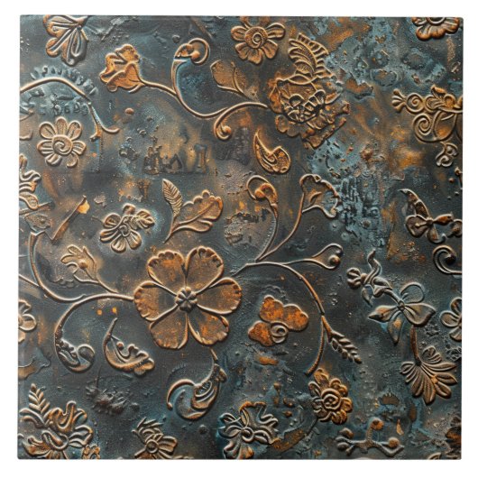 Rusted Metal Antique Floral Tegeltje (Voorkant)