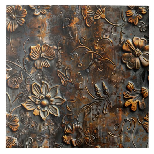 Rusted Metal Antique Floral Tegeltje (Voorkant)