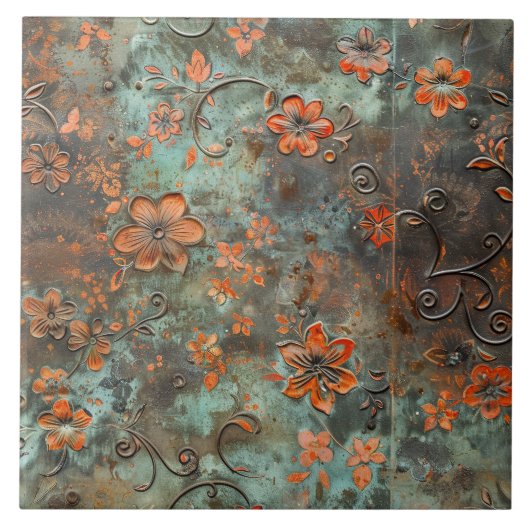 Rusted Metal Antique Floral  Tegeltje (Voorkant)