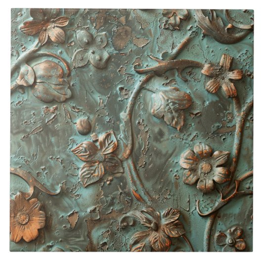 Rusted Metal Antique Floral Tegeltje (Voorkant)