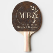 Rusted Metal Sheet Leaf Wedding Monogram Tafeltennisbatje (Achterkant)