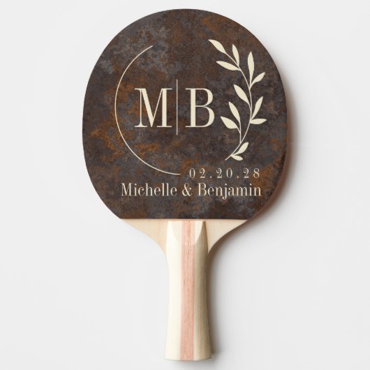 Rusted Metal Sheet Leaf Wedding Monogram Tafeltennisbatje (Voorkant)