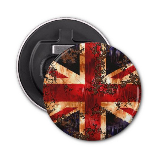 Rusted Patriotic United Kingdom Flag Button Flesopener (Voorkant)