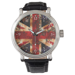 Rusted Patriotic United Kingdom Flag Horloge