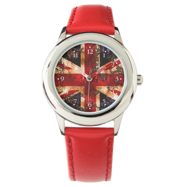 Rusted Patriotic United Kingdom Flag Horloge (Voorkant)