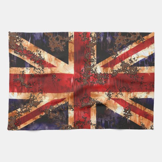 Rusted Patriotic United Kingdom Flag Theedoek (Horizontaal)