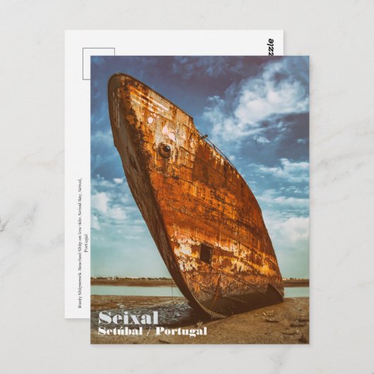 Rusted Shipwreck strandde of strandde op een stran Briefkaart (Voorkant / Achterkant)
