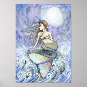 Rusteloze Getijden Zeemeermin Fantasy Posterprint Poster