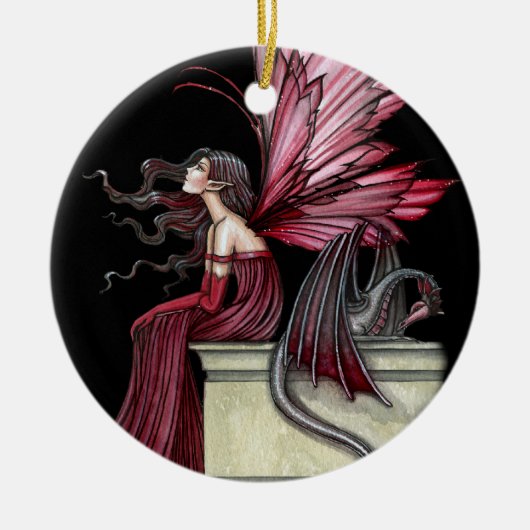 Rusteloze Robijn Fee en Draak Ornament (Voorkant)