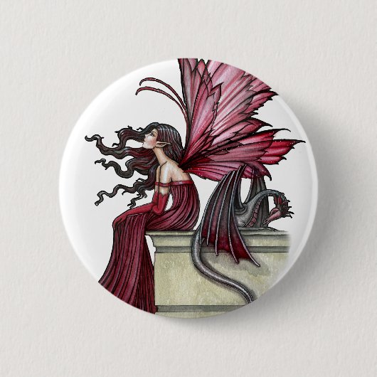 Rusteloze Robijn Gothische Rode Fee en Draak Ronde Button 5,7 Cm (Voorkant)