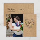 Rusten Bloemen Hart Trouwfoto Bedankt Script Briefkaart (Voorkant / Achterkant)