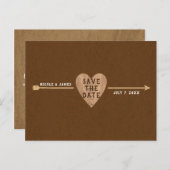 Rusten Bruine Kraft Hart Pijl Save the Date Aankondigingskaart (Voorkant / Achterkant)