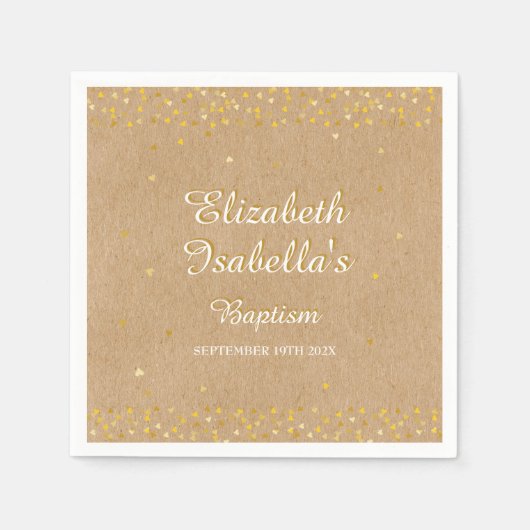 Rusten Gouden Hartjes Confetti Doop Feestje Servet (Voorkant)