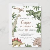 Rusten Groen Bruin Stamp Over Dinosauriër Verjaard Kaart (Voorkant)