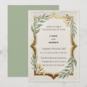 Rusten Groen Gouden Frame Huwelijk Kaart (Voorkant / Achterkant)